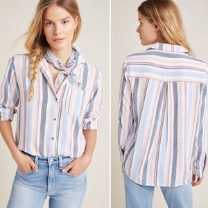 Anthropologie Maeve Chatham Striped Button Down